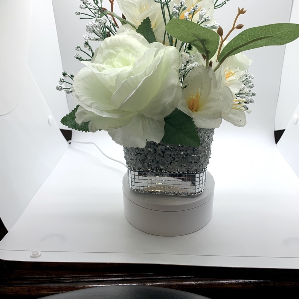 Silver Rhinestone and Glass Square Vase